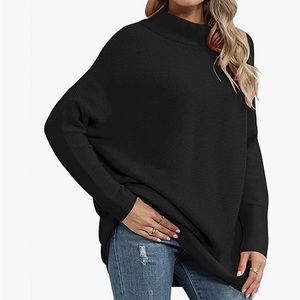 Women Turtleneck Batwing oversized Ribbed Knit Tunic Sweater